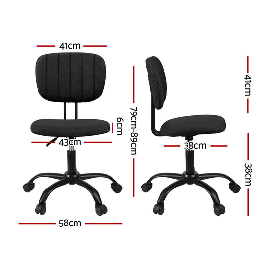 Artiss Armless Office Chair with Wheels, Ergonomic 360Â° Swivel Home Office Desk Chair, Height Adjustable Computer Task Chair with Fabric Back and Seat for Small Space, Black