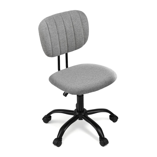 Artiss Armless Office Chair with Wheels, Ergonomic 360Â° Swivel Home Office Desk Chair, Height Adjustable Computer Task Chair with Fabric Back and Seat for Small Space, Grey