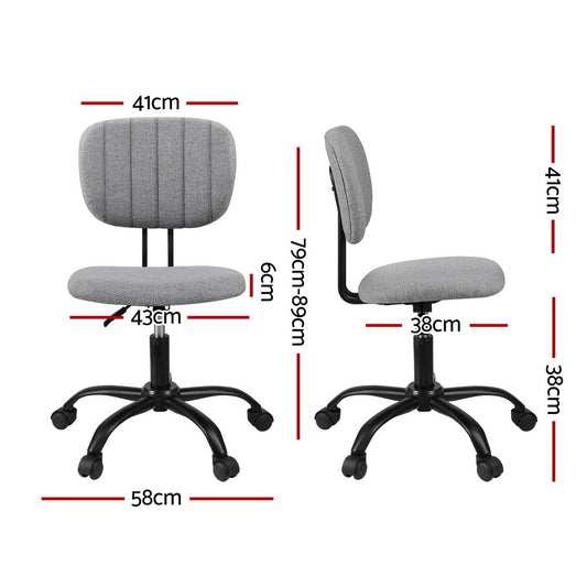 Artiss Armless Office Chair with Wheels, Ergonomic 360Â° Swivel Home Office Desk Chair, Height Adjustable Computer Task Chair with Fabric Back and Seat for Small Space, Grey