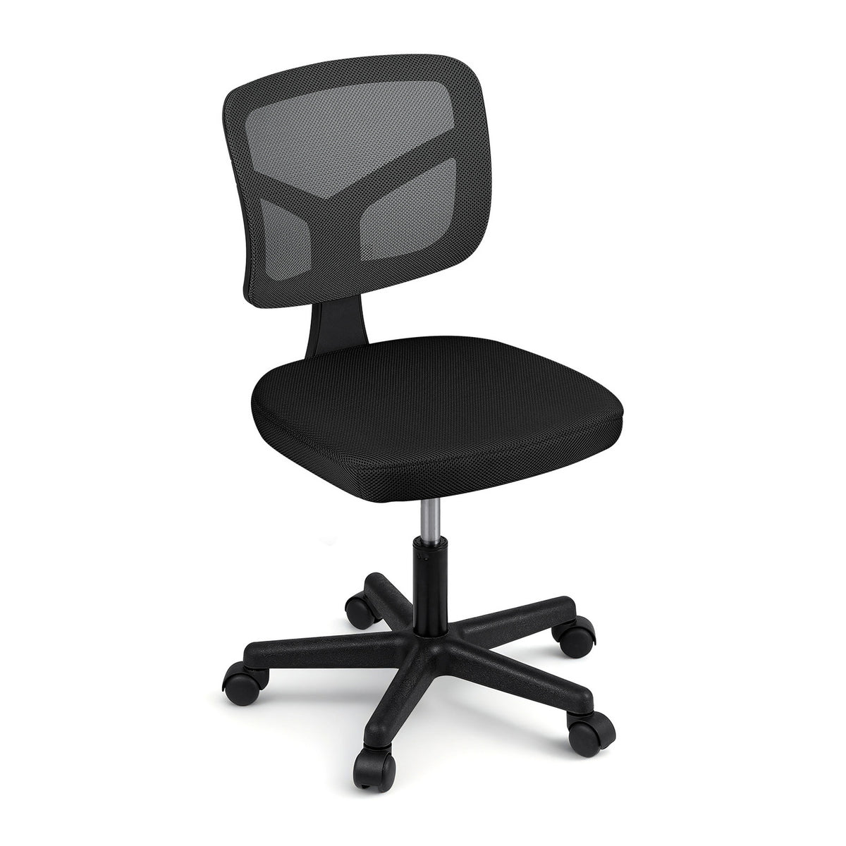 Artiss Armless Office Chair with Wheels, Ergonomic 360Â° Swivel Home Office Desk Chair, Height Adjustable Computer Task Chair with Fabric Back and Seat for Small Space, Black