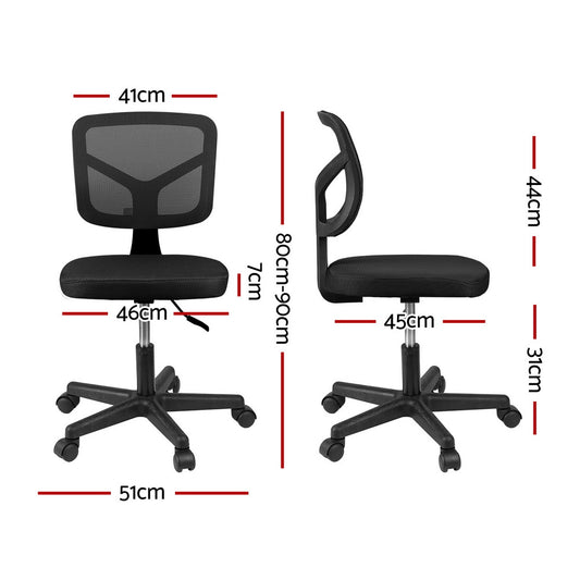 Artiss Armless Office Chair with Wheels, Ergonomic 360Â° Swivel Home Office Desk Chair, Height Adjustable Computer Task Chair with Fabric Back and Seat for Small Space, Black