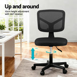 Artiss Armless Office Chair with Wheels, Ergonomic 360Â° Swivel Home Office Desk Chair, Height Adjustable Computer Task Chair with Fabric Back and Seat for Small Space, Black