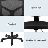 Artiss Armless Office Chair with Wheels, Ergonomic 360Â° Swivel Home Office Desk Chair, Height Adjustable Computer Task Chair with Fabric Back and Seat for Small Space, Black