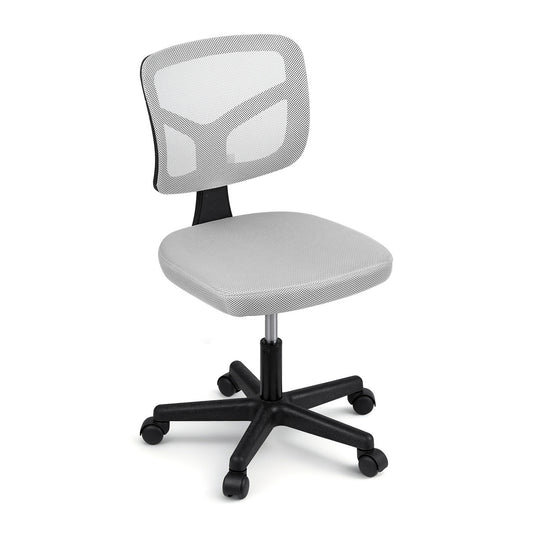 Artiss Armless Office Chair with Wheels, Ergonomic 360Â° Swivel Home Office Desk Chair, Height Adjustable Computer Task Chair with Fabric Back and Seat for Small Space, Grey
