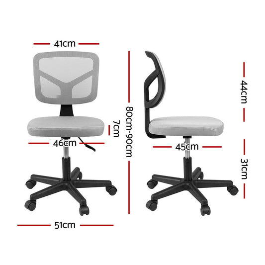 Artiss Armless Office Chair with Wheels, Ergonomic 360Â° Swivel Home Office Desk Chair, Height Adjustable Computer Task Chair with Fabric Back and Seat for Small Space, Grey