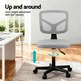 Artiss Armless Office Chair with Wheels, Ergonomic 360Â° Swivel Home Office Desk Chair, Height Adjustable Computer Task Chair with Fabric Back and Seat for Small Space, Grey