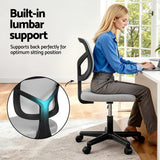 Artiss Armless Office Chair with Wheels, Ergonomic 360Â° Swivel Home Office Desk Chair, Height Adjustable Computer Task Chair with Fabric Back and Seat for Small Space, Grey