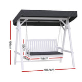 Gardeon Outdoor Wooden Swing Chair Garden Bench Canopy Cushion 3 Seater White