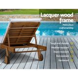 Gardeon Sun Lounge Wooden Lounger Outdoor Furniture Day Bed Wheels Patio White