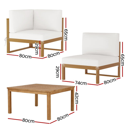 Gardeon 4-Seater Outdoor Sofa Set Wooden Lounge Setting 5PCS