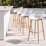 Gardeon 4-Piece Outdoor Bar Stools Plastic Metal Dining Chair Balcony White