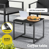 Gardeon 3PC Outdoor Bistro Set Patio Furniture Wicker Dining Chairs Table Cushion Black