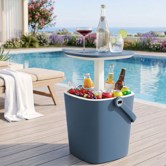 Gardeon 2-in-1 Outdoor Bar Table Portable Ice Bucket Cooler 15L Tong Blue