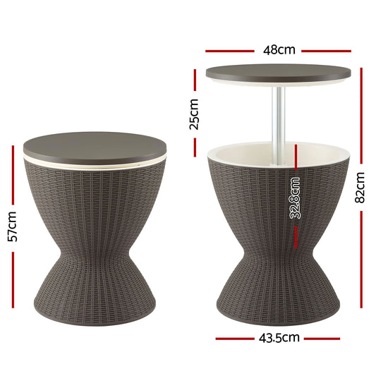 Gardeon Outdoor Bar Table Portable Ice Bucket Cooler 30L Adjustable Top Brown