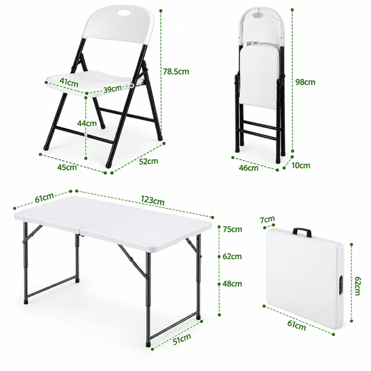 Gardeon 5PCS Outdoor Dining Set 120CM Folding Table and Chairs Patio Furniture White