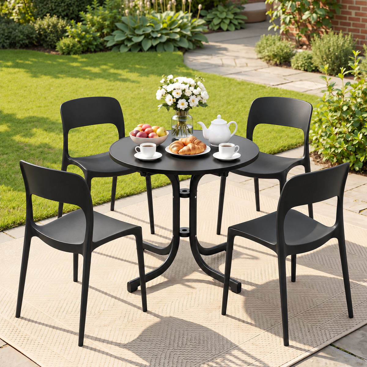 Gardeon 5PCS Outdoor Dining Set Table and Chairs Patio Furniture Garden Black