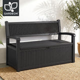 Gardeon Outdoor Storage Box Bench 254L Resin Armset Backrest Lockable Black