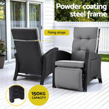 Gardeon Outdoor Recliner Chairs Sun lounge Wicker Lounger Patio Furniture Adjustable Black