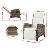 Gardeon Outdoor Recliner Chairs Sun lounge Wicker Lounger Patio Furniture Adjustable Brown