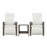 Gardeon 3PC Outdoor Bistro Set Recliner Chairs Table Sun lounge Patio Furniture Wicker Adjustable