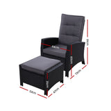 Gardeon 2PC Recliner Chairs Sun lounge Wicker Lounger Outdoor Furniture Adjustable Black