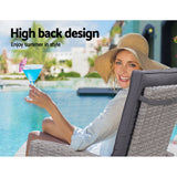 Gardeon 5PC Recliner Chairs Table Sun lounge Wicker Outdoor Furniture Adjustable Grey