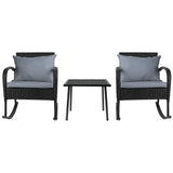 Gardeon 3PC Rocking Chair Table Wicker Outdoor Furniture Patio Bistro Set Black