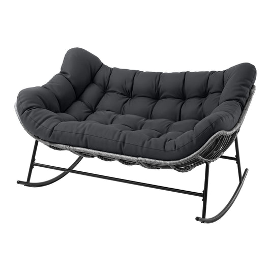 Gardeon Outdoor Rocking Chair Loveseat Wicker 2 Seater Cushion Patio Furniture Grey