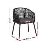 Gardeon 2PC Outdoor Dining Chairs Wicker Chair Patio Furniture Garden Steel Black