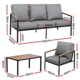 Gardeon 5 Seater Outdoor Sofa Set 4PCS Table Chair Garden Bench Patio Furniture