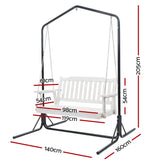 Gardeon Wooden 2-Seater Outdoor Swing Chair with Black Stand White Hanging Chair
