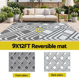 Gardeon Outdoor Rugs 274x366cm Reversible PP Dual-Sided Area Mat Large Carpet Patio Rug Grey