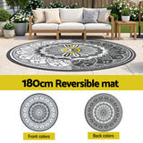 Gardeon 180CM Outdoor Rug Reversible Carpet PP Area Mat Patio Rugs Round Grey