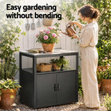 Gardeon Outdoor Storage Cabinet Garden Potting Bench Stainless Steel Table Top Black