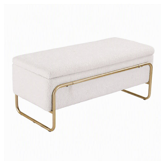 Artiss Storage Ottoman Boucle Padded Seat Footrest Hidden Storage Cream White