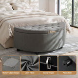Artiss Storage Ottoman Bench Linen Fabric Tufted Half Round Footstool Grey