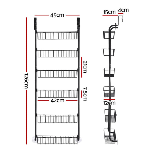 Artiss Over Door Storage Hanger Pantry 6-Tier Metal Hook Hanging Organiser Black