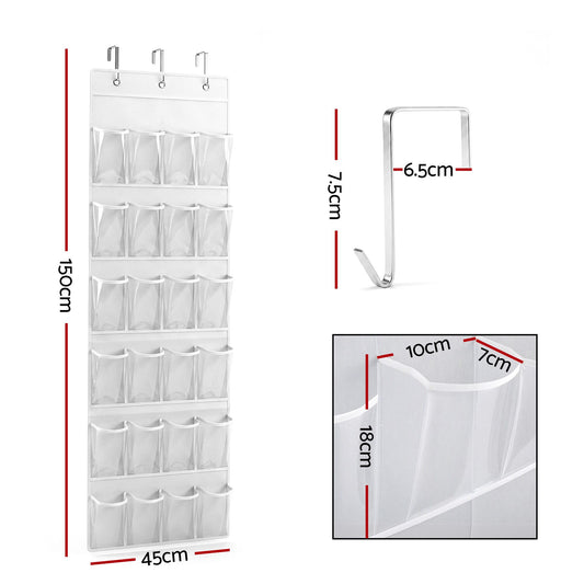 Artiss Over Door Shoe Organiser Storage 6-Tier Pantry Hanger 24 Pockets White