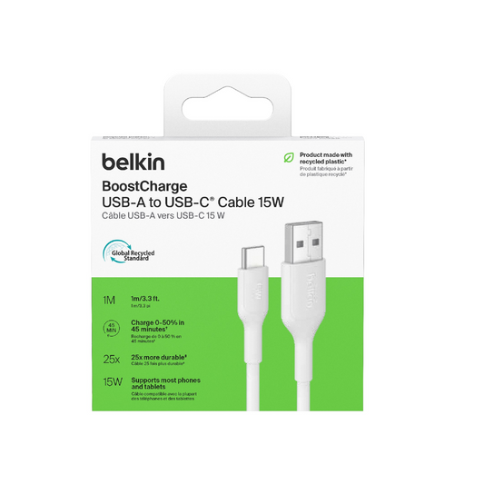 BELKIN Boost Charge USB-C to USB-A Cable (1M) - White (CAB021fq1MWH)