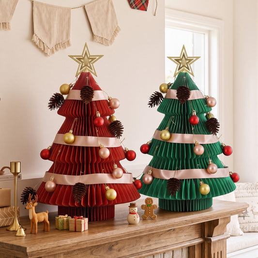Jingle Jollys 2X Folding Christmas Tree 47CM Xmas Table Decorations Red&Green