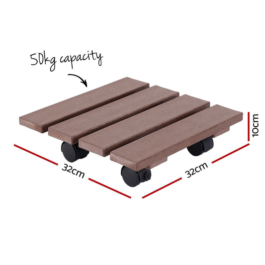 Gardeon 2PC Plant Carts HDPE Plant Caddy With Lockable Wheels Rolling Brown