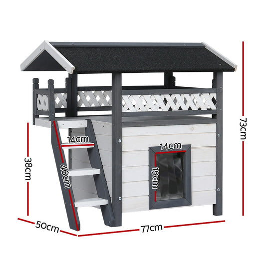 i.Pet Outdoor Cat House Shelter 77cm x 50cm x 73cm Rabbit Hutch Wooden Condo Small Outdoor Cat House