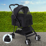 i.Pet Pet Stroller Dog Pram Cat Carrier Travel Large Pushchair Foldable 4 Wheels Black