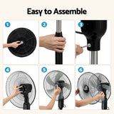 DEVANTI 16" Pedestal Fan with Remote 3 Speeds 8H Timer, Black