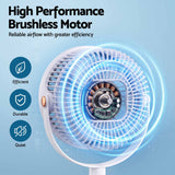 Devanti Rechargeable Pedestal Fan, 4000mAh Battery 5 Speed 4 Height, White