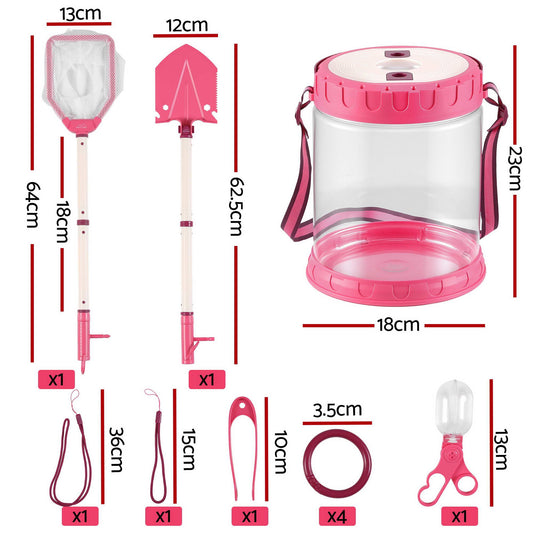 Keezi Kids Bug Catcher Kit 12pc Outdoor Explorer Toys Insect Viewer Net Shovel Pink