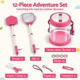 Keezi Kids Bug Catcher Kit 12pc Outdoor Explorer Toys Insect Viewer Net Shovel Pink