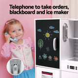 Keezi Kids Wooden Pretend Kitchen Play Set Cooking Toys Pot Ice Cup Oven Blackboard 80CM White