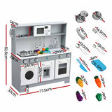 Keezi Wooden Play Kitchen Pretend Kitchen 82cm Kids Toy Food Set Grey