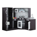 Keezi Kids Kitchen Play Set Wooden Pretend Cooking Playset w/Sounds Lights Black